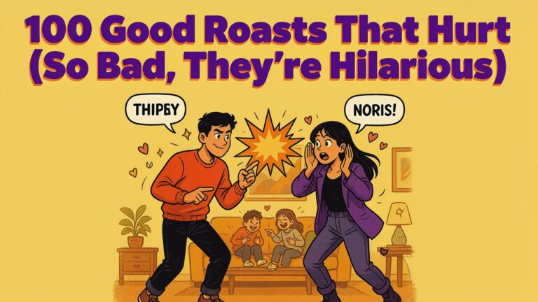 100 good roasts that hurt, featuring cartoon characters exchanging savage and hilarious comebacks.