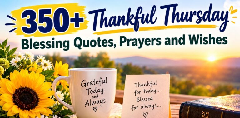 350+ Thankful Thursday blessing quotes, prayers, and wishes featuring a peaceful sunrise, beautiful flowers, and an inspirational gratitude message.
