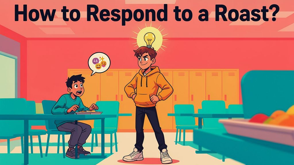 How to respond to a roast illustrated with a confident cartoon character delivering a witty comeback.